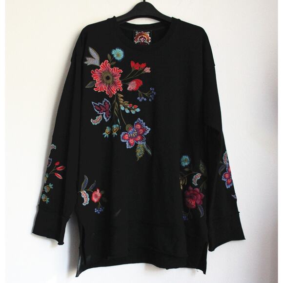 JOHNNY WAS Raw Seam Long Sleeve Sweatshirt, Black, Size XL - Picture 2 of 6